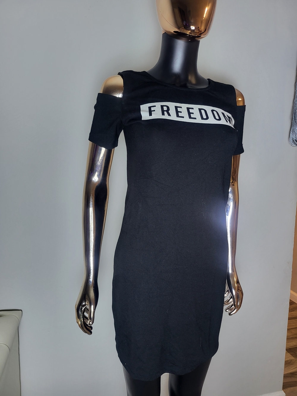 Freedom Cold-Shoulder Black Tee Dress